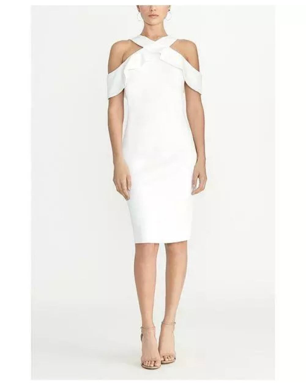 Rachel Roy White Knee Length Ruffle Cold Shoulder Sheath Dress Size XL